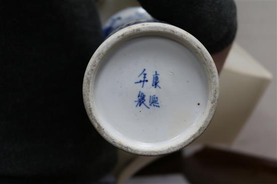 A pair of Chinese blue and white vases, mounted as lamps